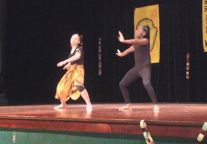  Jalyssa Ross - JHT Staff - Eighth graders Lazaria Taylor Lamiyah Mack perform expressive dances.